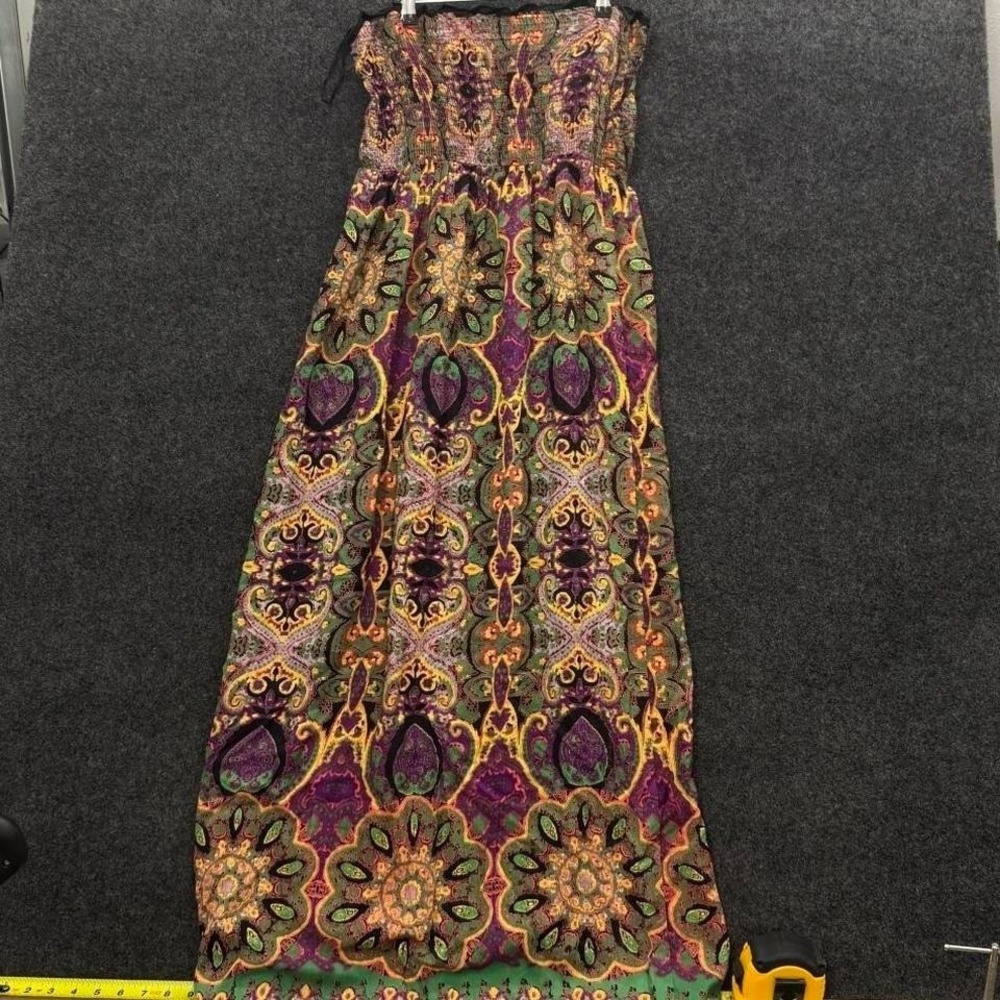 Angie Strapless Paisley Maxi Dress Women's Large Boho Festival Rayon Y2K